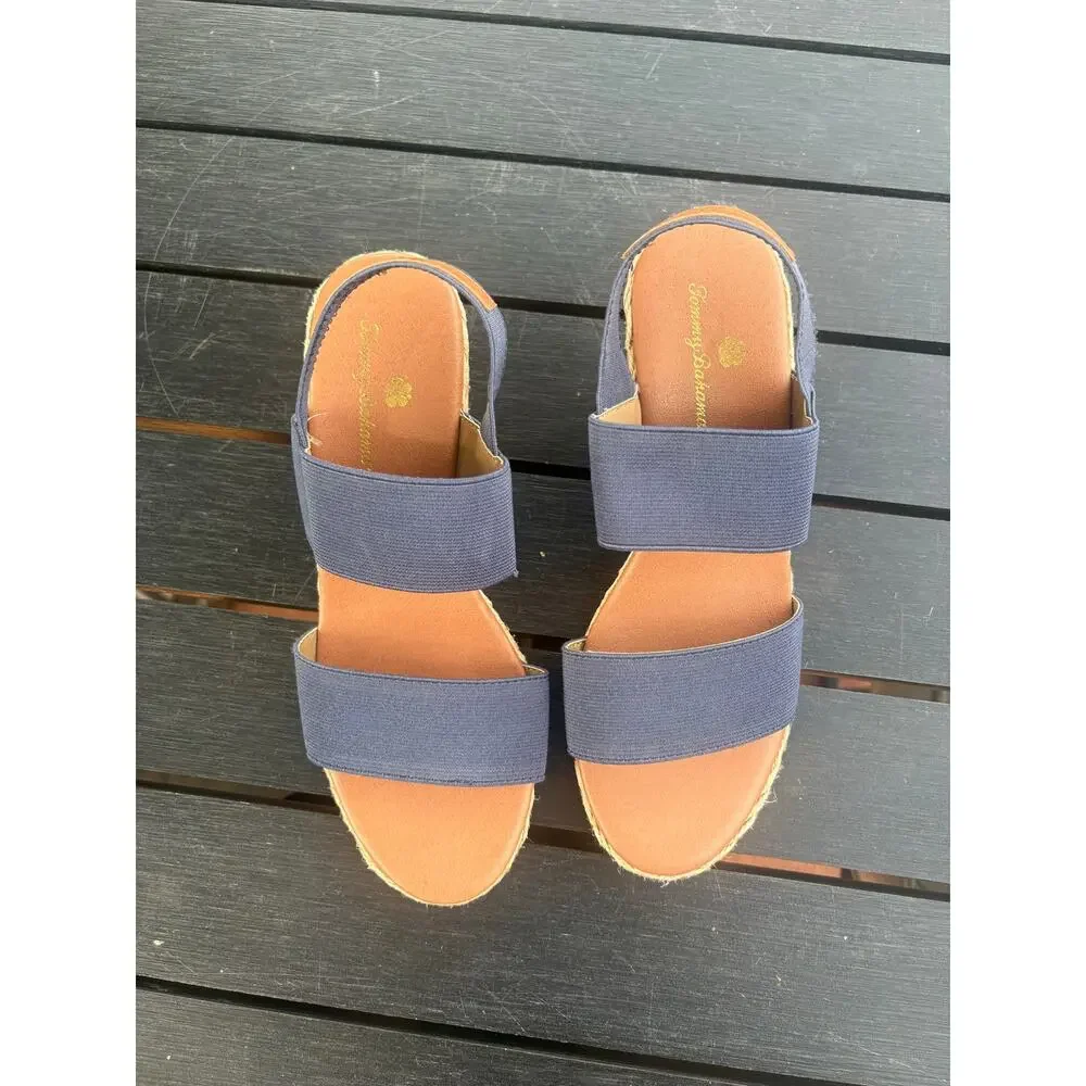 Tommy Bahama Navy Sakura Espadrille Wedge Sandals Size 7 Peep Toe Sling Back